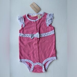 First Impressions Pink With Polka Dot Trim French Creeper Onesie size 3-6 mo NWT